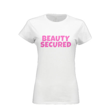 Pink Logo Beauty Secured White T-Shirt
